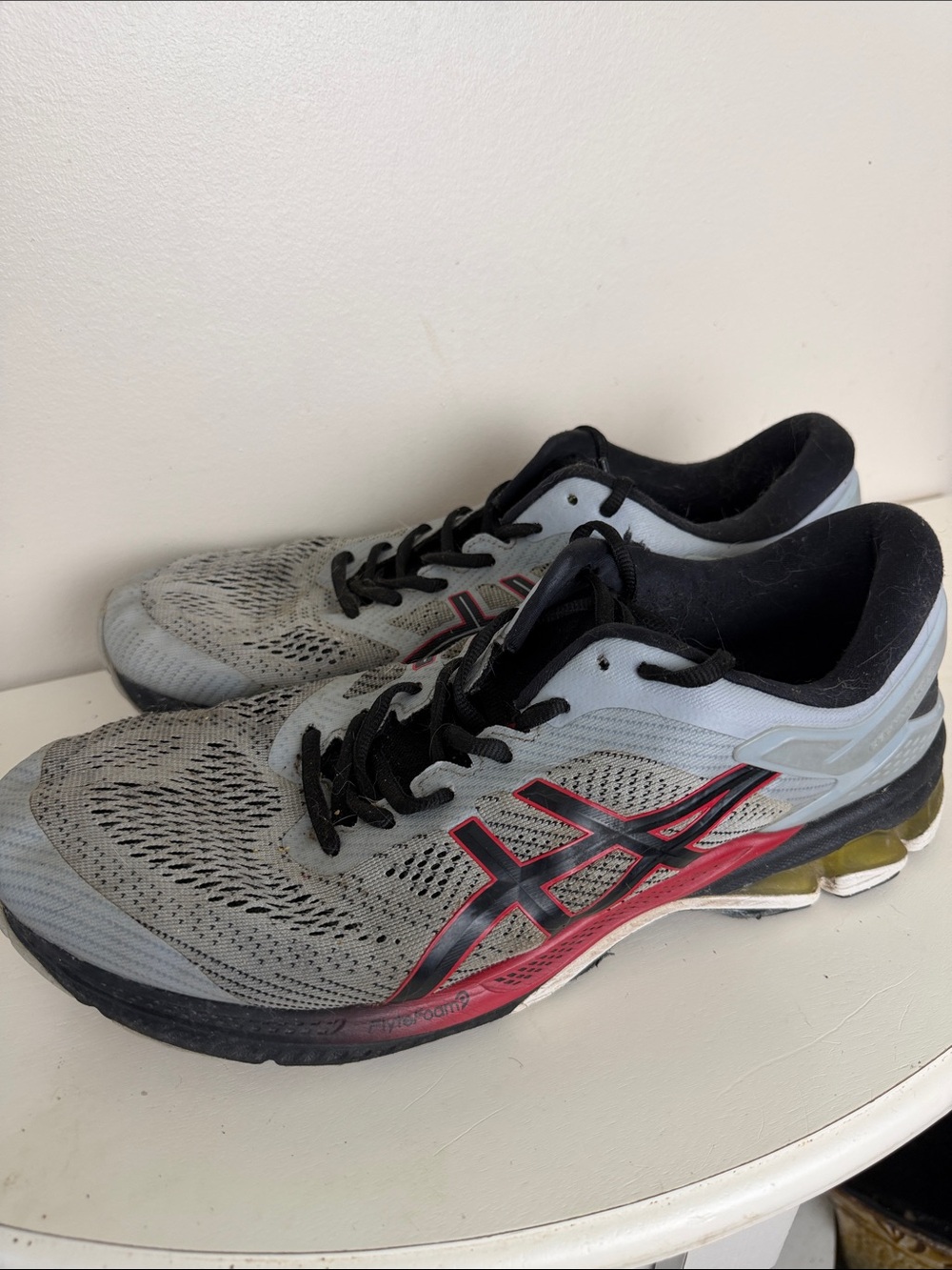 (2390) ASICS Men's Light Gray & Red Athletic Running Shoes, Size: 12
